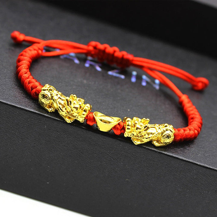 Double Pixiu Ingot & Lucky Red Rope Bracelet