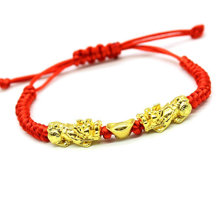 Double Pixiu Ingot & Lucky Red Rope Bracelet