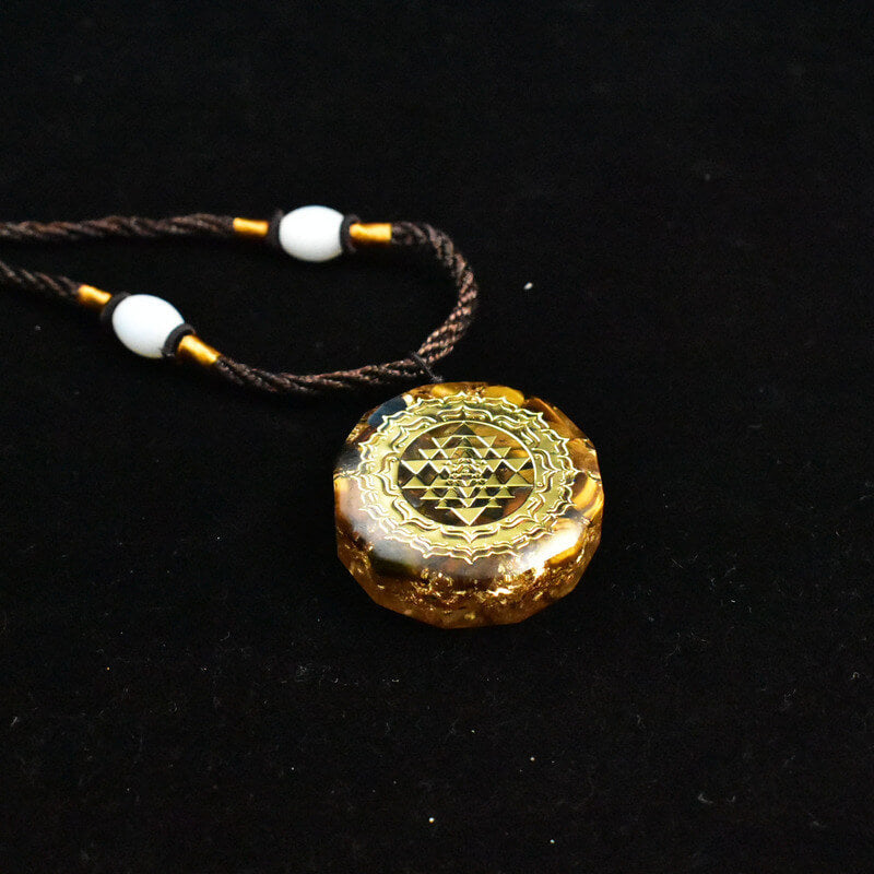 Sacred Sri Yantra Orgonite Necklace - Tiger’s Eye