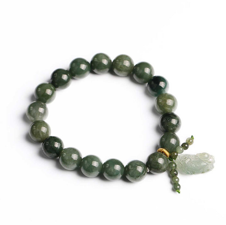 Green Jade Bracelet with Pixiu - Invite Wealth & Calming Energies