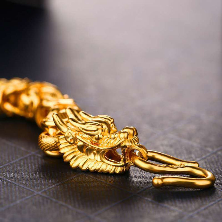 Double-Headed Golden Dragon Bracelet - Success & Fortune