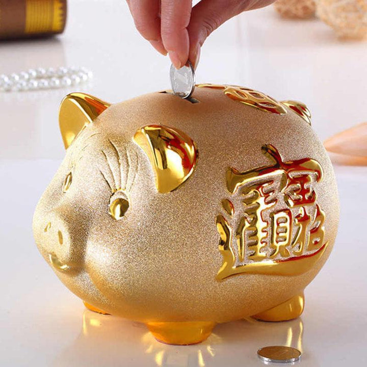 Gold Chinese Piggy Bank - Ceramic