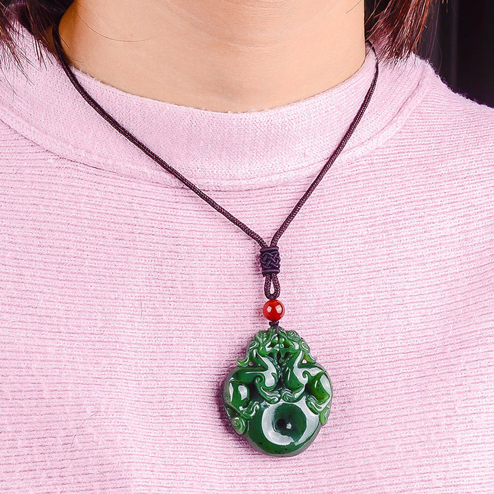 Lucky Double Pixiu Hetian Jade Necklace - Fulfill Dreams & Money Luck