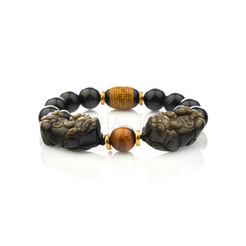 Natural Gold Obsidian Double Pixiu Bracelet