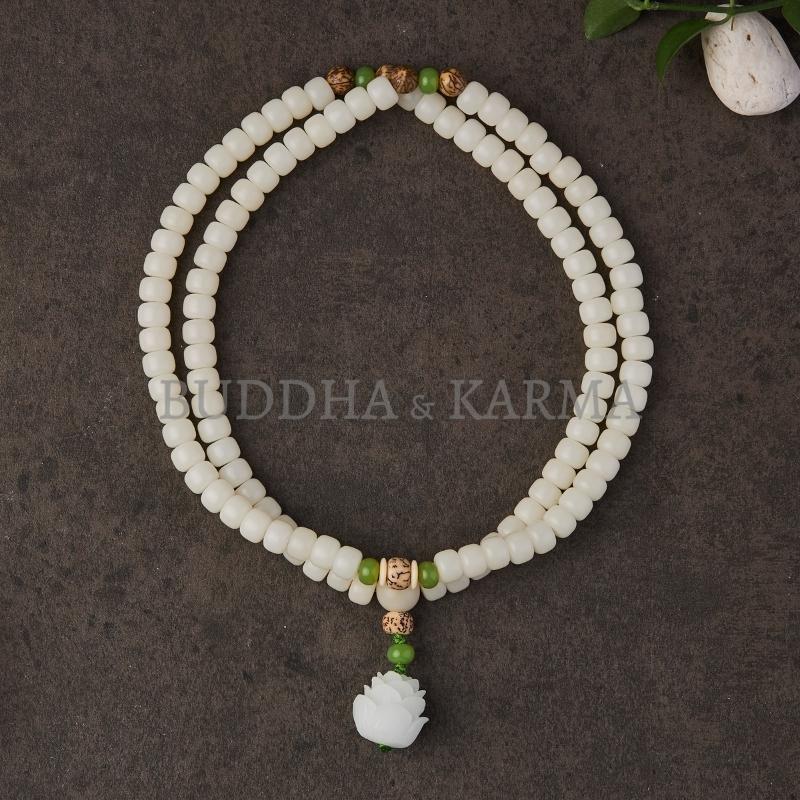 White Jade Bodhi Seed Mala - 108 Beads Bracelet/Necklace