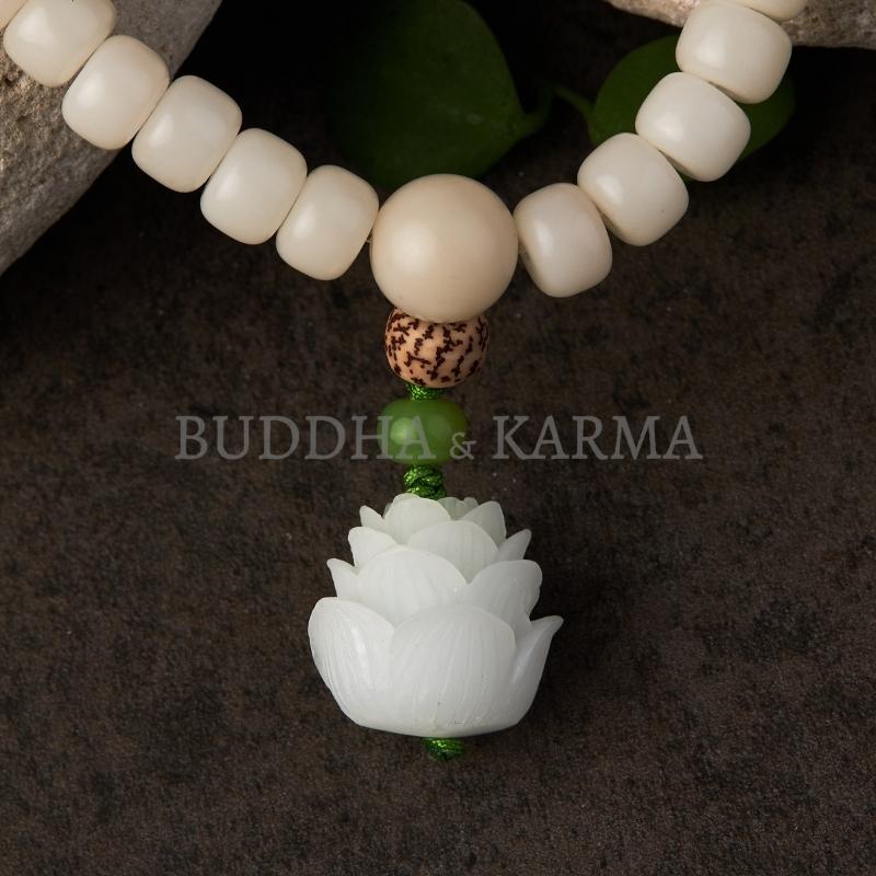 White Jade Bodhi Seed Mala - 108 Beads Bracelet/Necklace