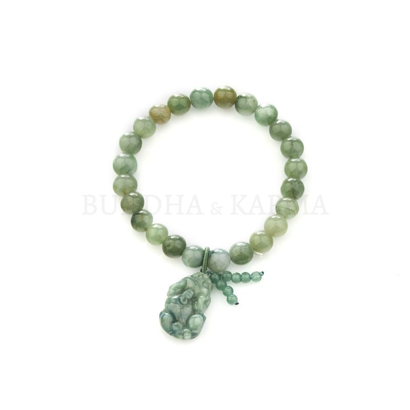 Green Jade Bracelet with Pixiu - Invite Wealth & Calming Energies