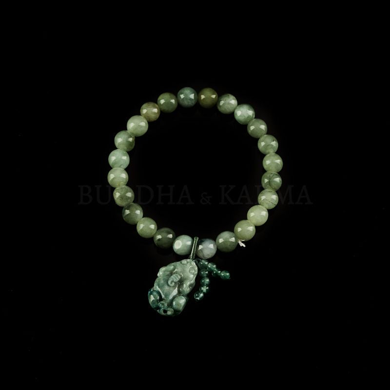 Green Jade Bracelet with Pixiu - Invite Wealth & Calming Energies