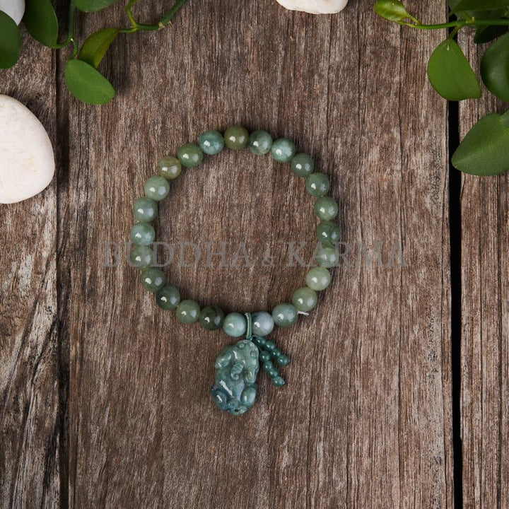 Green Jade Bracelet with Pixiu - Invite Wealth & Calming Energies