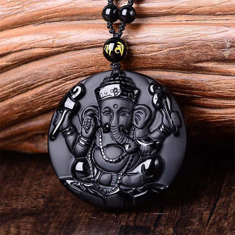 Obsidian Lord Ganesha Pendant - Necklace for Success