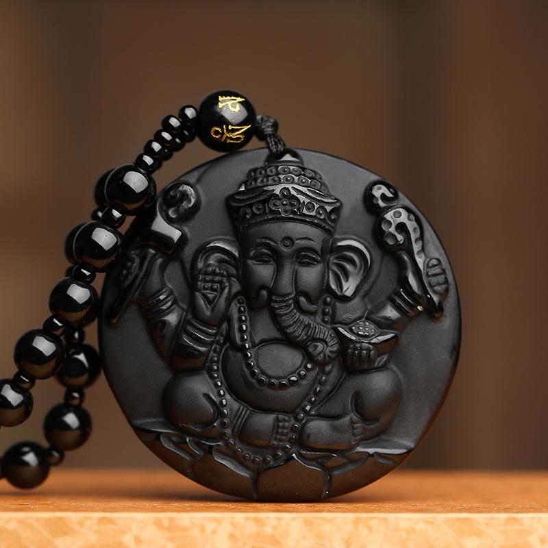 Obsidian Lord Ganesha Pendant - Necklace for Success