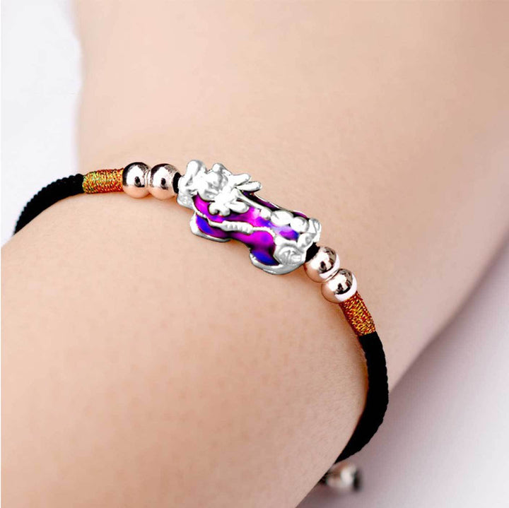 Temperature Color Changing Pixiu Bracelet - Handwoven Rope