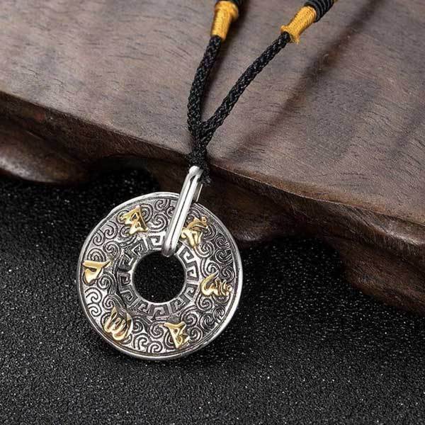 Tibetan Mani Mantra Coin Necklace